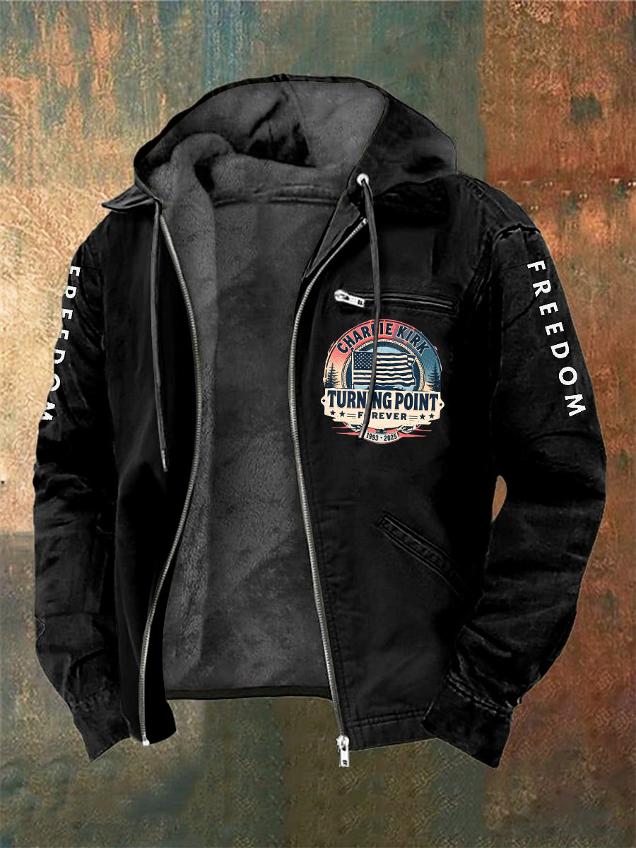 Ανδρών Charlie Kirk Ελευθερία τυπωμένο μακριά μανίκι με κουκούλα μαγιό