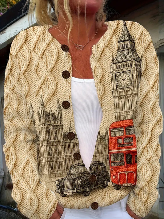 Γυναικείο Vintage Χριστουγεννιάτικο Τέχνη Εκτύπωση Άνετο πουλόβερ σακάκι.