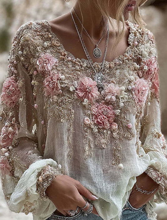 Γυναικείο Ρέτρο Μποέμ Καθαρό κορυφαίο