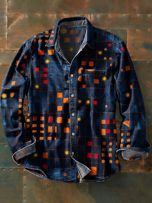 Ανδρικά Retro Αφηρημένη Τέχνη Εκτύπωση περίπτωση μακριά μανίκι πουκάμιση