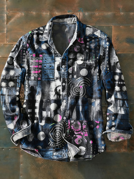 Ανδρικά Retro Αφηρημένη Τέχνη Εκτύπωση περίπτωση μακριά μανίκι πουκάμιση