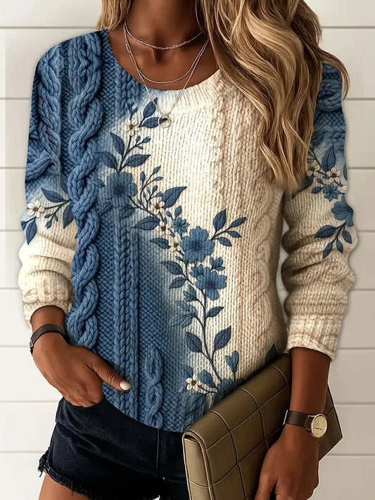 Γυναικείο Vintage Floral Τέχνη Εκτύπωση περιστασιακό πουλόβερ άνεσης
