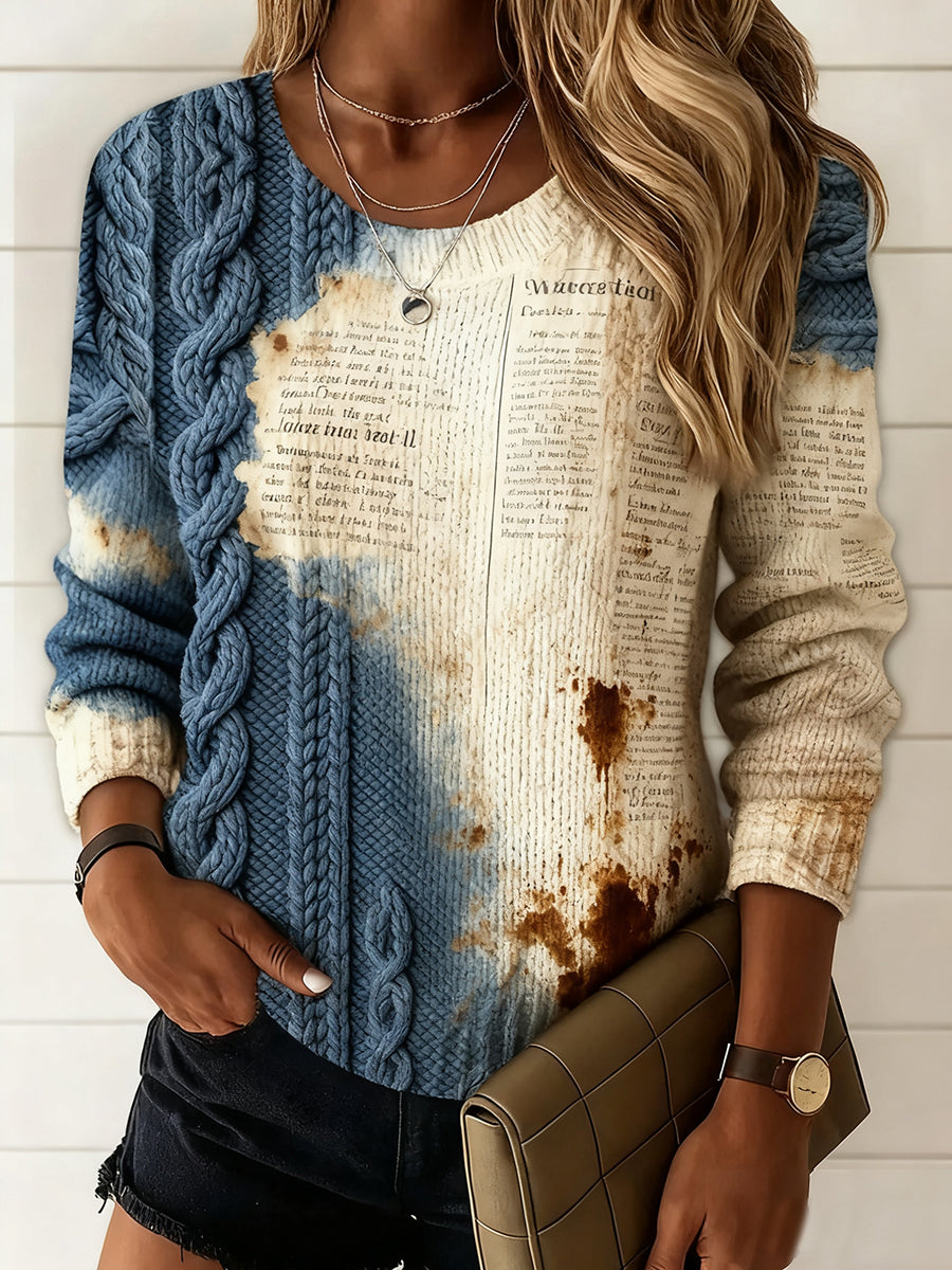 Γυναικείο Vintage Floral Τέχνη Εκτύπωση περιστασιακό πουλόβερ άνεσης