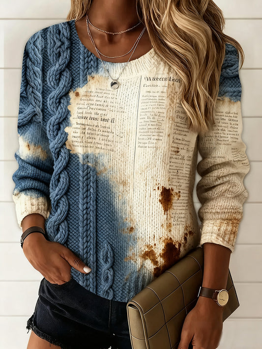 Γυναικείο Vintage Floral Τέχνη Εκτύπωση περιστασιακό πουλόβερ άνεσης