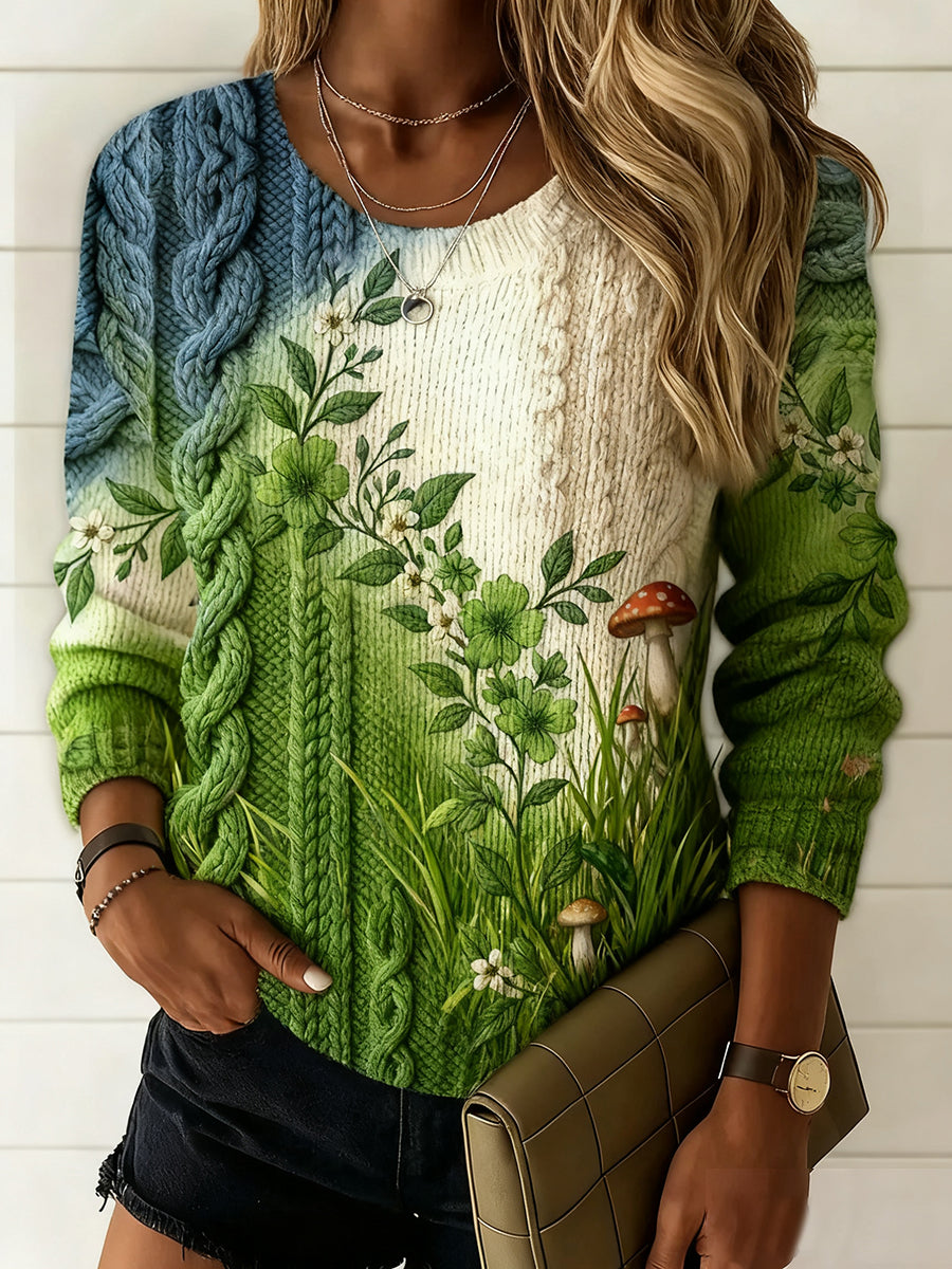 Γυναικείο Vintage Floral Τέχνη Εκτύπωση περιστασιακό πουλόβερ άνεσης