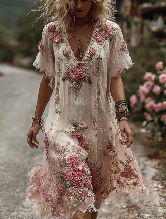 Γυναικεία Retro Bohemian Floral Φόρεμα