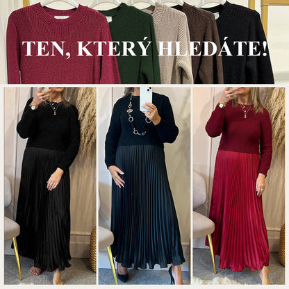 Γυναικεία κομψά και κομψά φορέματα με στρογγυλό ντεκολτέ και πλισέ