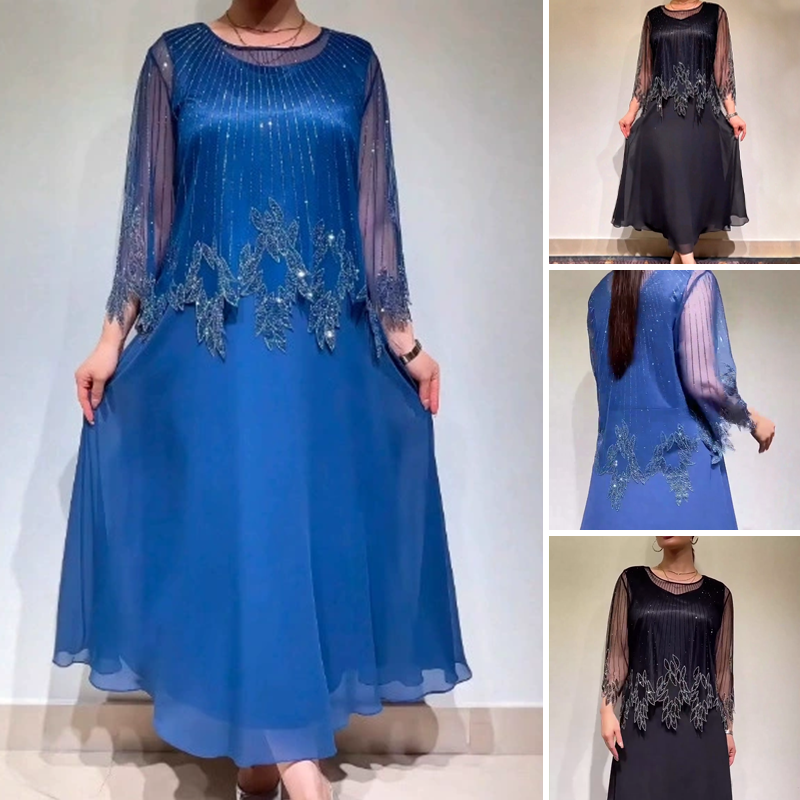 Κομψό μονόχρωμο φόρεμα με διαφανές στρώμα που λάμπει