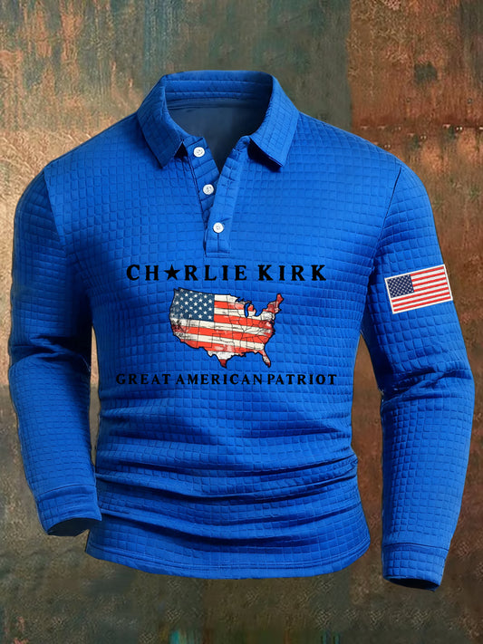 Ανδρική ελευθερία αμερικανική σημαία εκτύπωση Casual Waffle Polo πουκάμιση