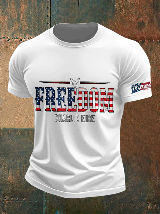 Ανδρική ελευθερία Charlie Kirk τυπωμένο Vintage μόδα χαλαρό κοντό μανίκι T-Shirt