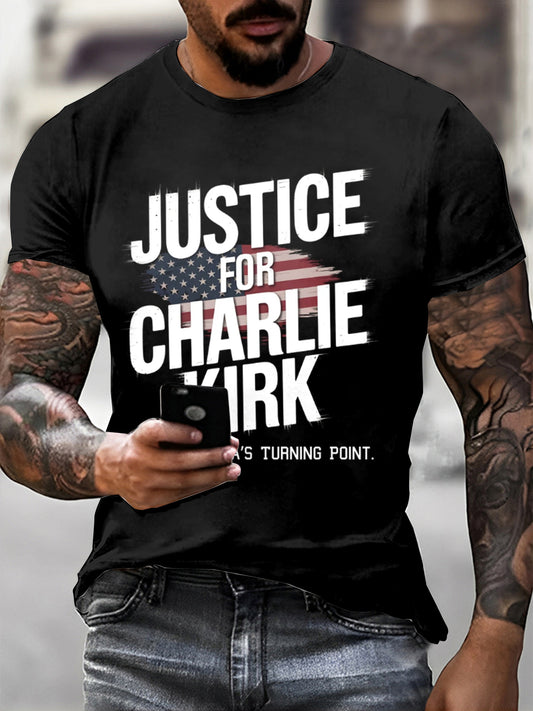 Ανδρών Charlie Kirk τυπωμένο Vintage μόδα χαλαρό κοντό μανίκι T-shirt