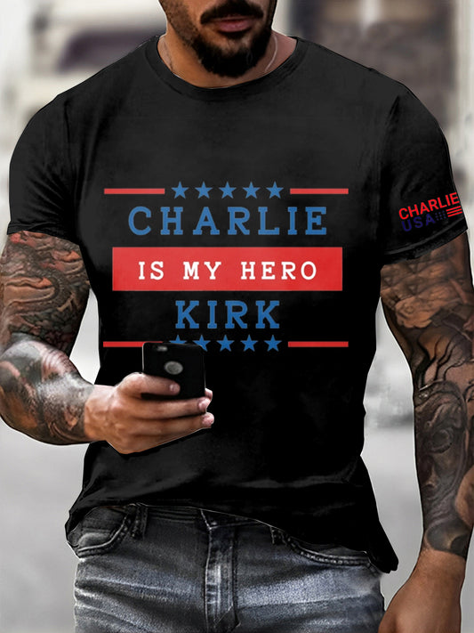 Ανδρών Charlie Kirk τυπωμένο Vintage μόδα χαλαρό κοντό μανίκι T-shirt