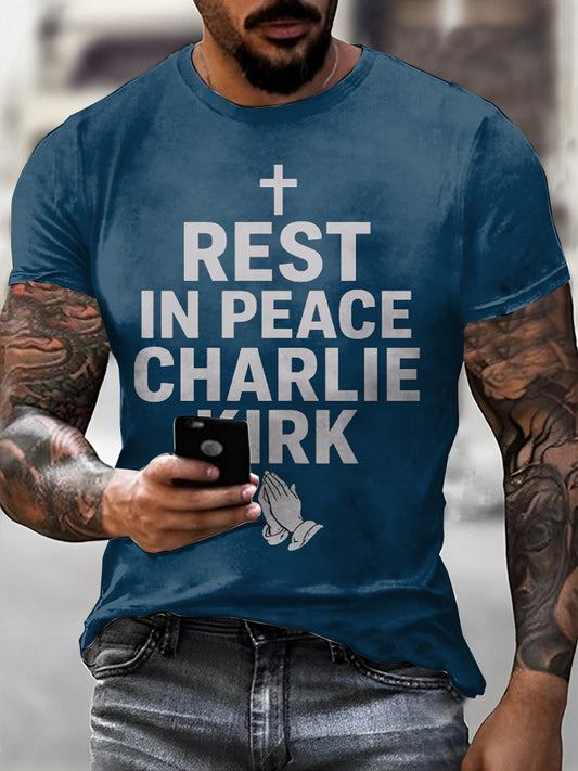 Προσευχή των ανδρών για τον Charlie Kirk τυπωμένο Vintage μόδα χαλαρό κοντό μανίκι T-Shirt