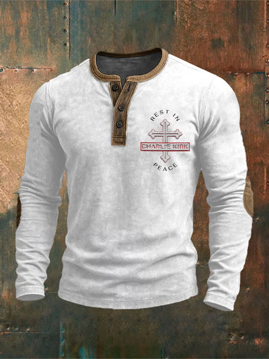 Ανδρική αμερικανική σημαία εκτύπωση Casual Henley Ελευθερία