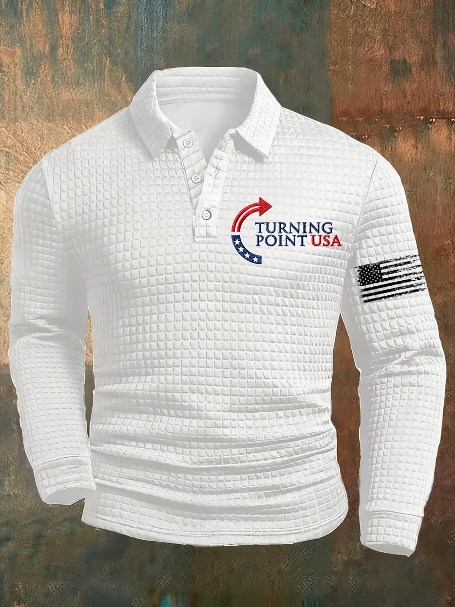 Ανδρική ελευθερία αμερικανική σημαία εκτύπωση Casual Waffle Polo πουκάμιση
