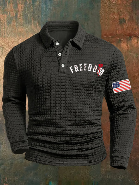 Ανδρική ελευθερία αμερικανική σημαία εκτύπωση Casual Waffle Polo πουκάμιση