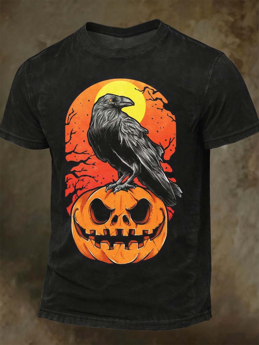 Halloween κολοκύθα κοράκι εκτύπωση Casual κοντό μανίκι T-Shirt