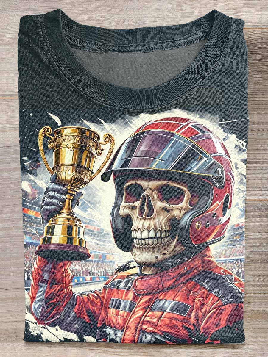 Retro Κρανίο αγωνιστικό οδηγό εκτύπωση Casual χαλαρή T-shirt