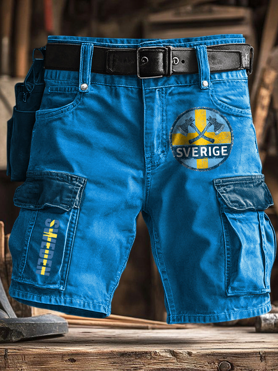 Män svenska yxa tryckckt handverk ficka shorts