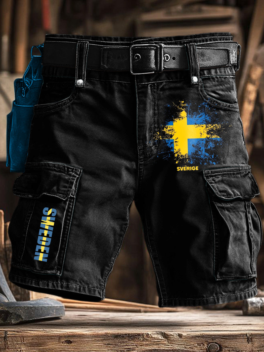 Σουηδικό flagga tryckta shorts för män