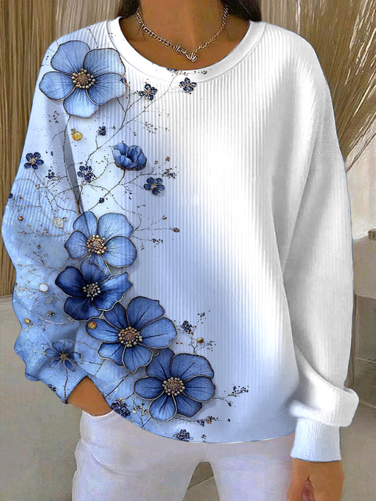 Γυναικείο γυναικείο μπλε λουλούδια εκτύπωση φουδάκια