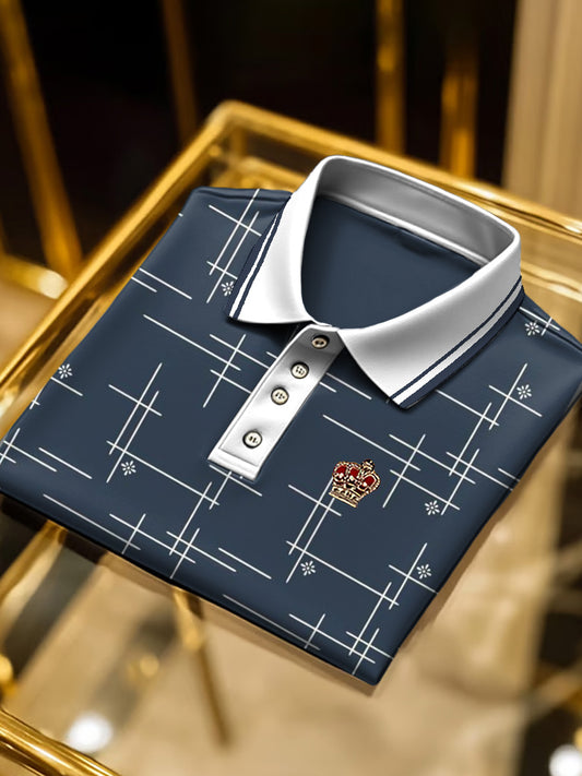 Ανδρικό ναυτικό μπλε μοτίβο επιχειρηματικό πόλο πουκάμιση