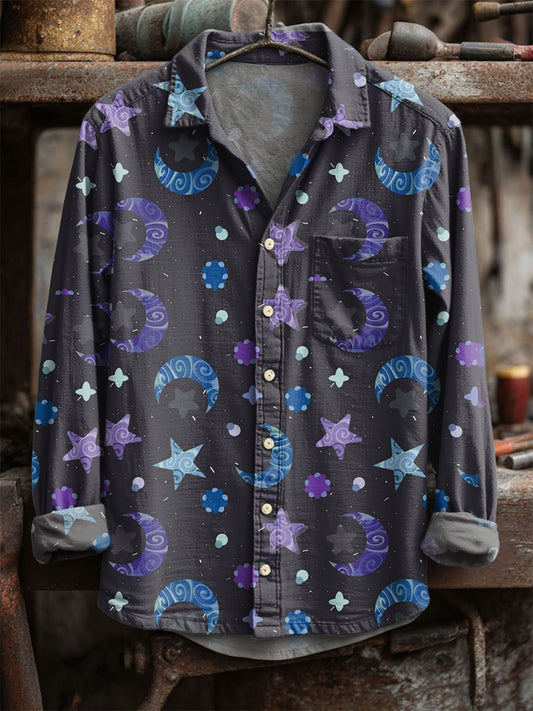Vintage Αστέρι και Σελήνη Καθαρό μακριά μανίκι πουκάμισα