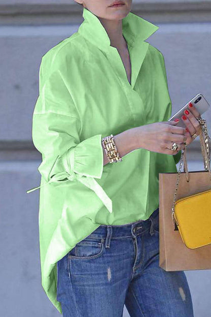 Γυναικείο βασικό ζιβάκιο Lassel τόξο κύφλες μακριά μανίκι πουκάμισα