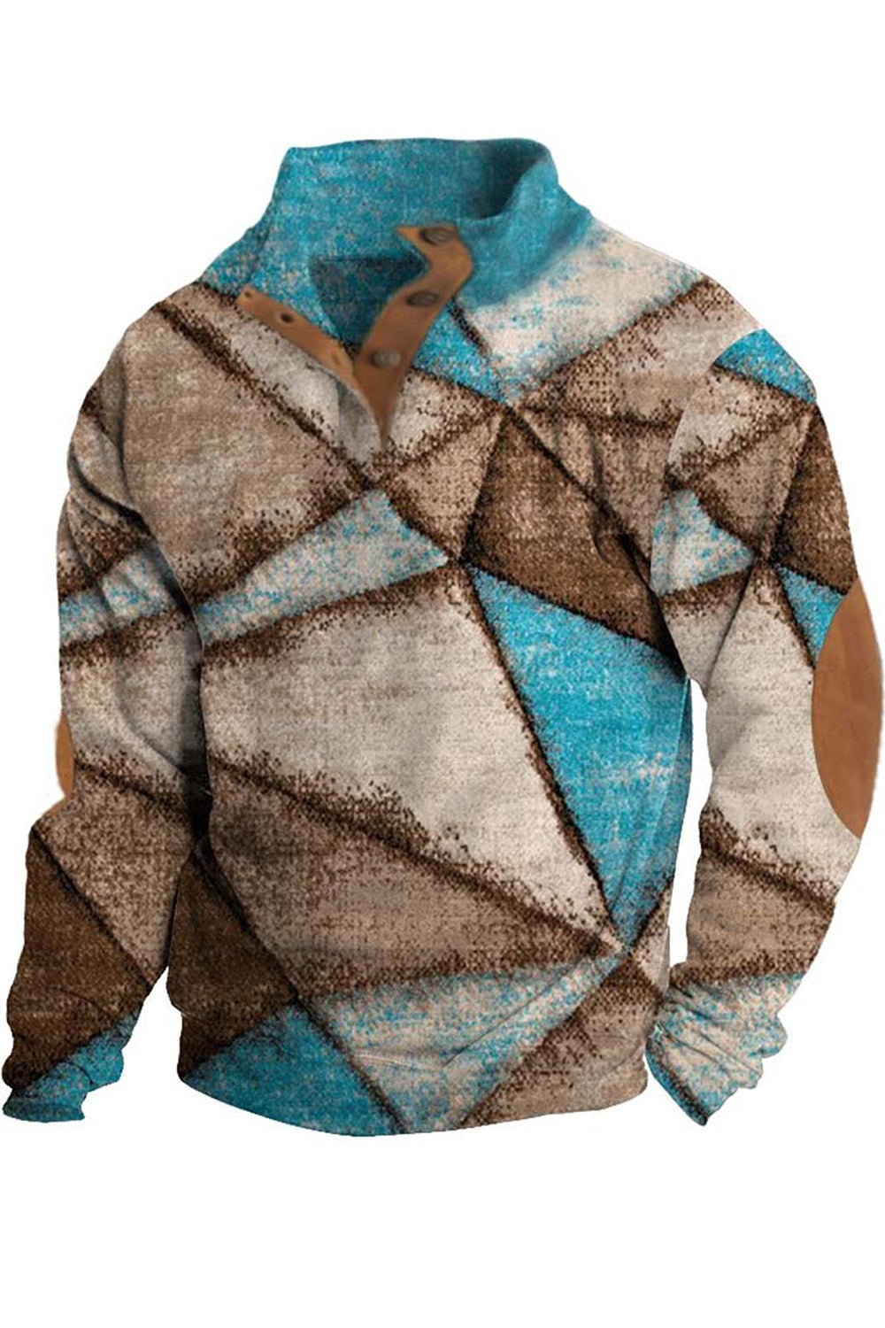 Ανδρική μόδα αφηρημένη γεωμετρική 3d πόρπη εκτύπωσης χαλαρό μακρύ μανίκι πουλόβερ