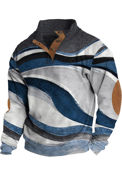 Ανδρική μόδα αφηρημένη γεωμετρική 3d πόρπη εκτύπωσης χαλαρό μακρύ μανίκι πουλόβερ