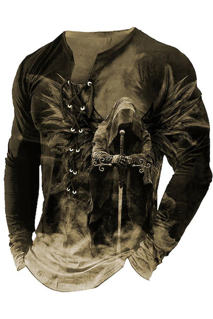 Ανδρική μόδα V-τρεχεσμένο κορδόνι 3D Εκτύπωση Εξωτερική Καθημερινή μακριά μανίκι πουκάμισα