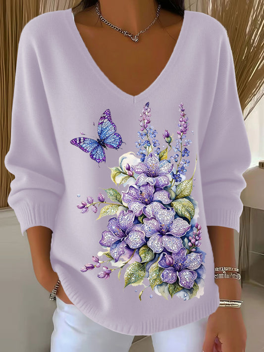 Γυναικεία Retro ζώα ανθοπωλεία τέχνης V-Neck περιστασιακό κορυφαίο