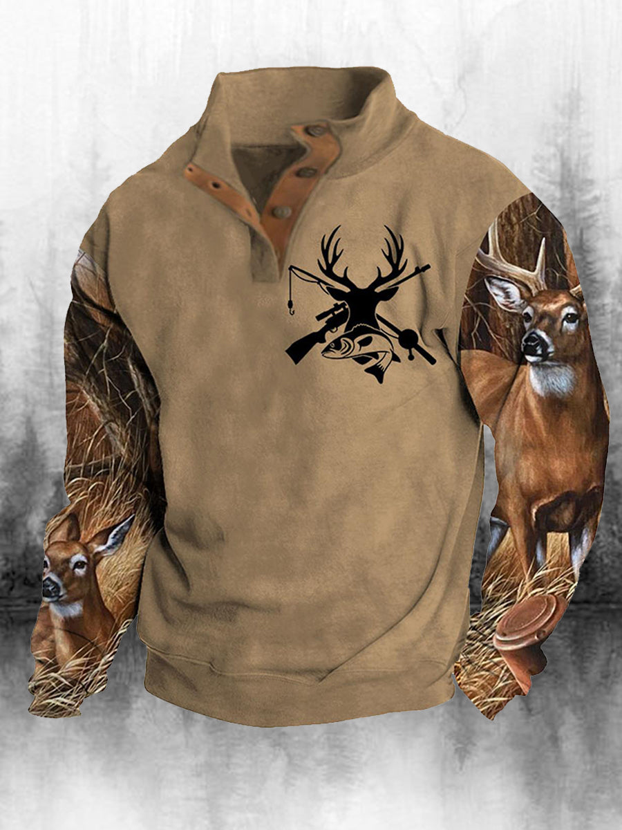 Ανδρικά Retro Western Εκτύπωση Χαλαρή 4 κουμπί κουμπί λαιμό μακριά μανίκι κορυφαίο