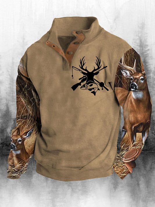 Ανδρικά Retro Western Εκτύπωση Χαλαρή 4 κουμπί κουμπί λαιμό μακριά μανίκι κορυφαίο