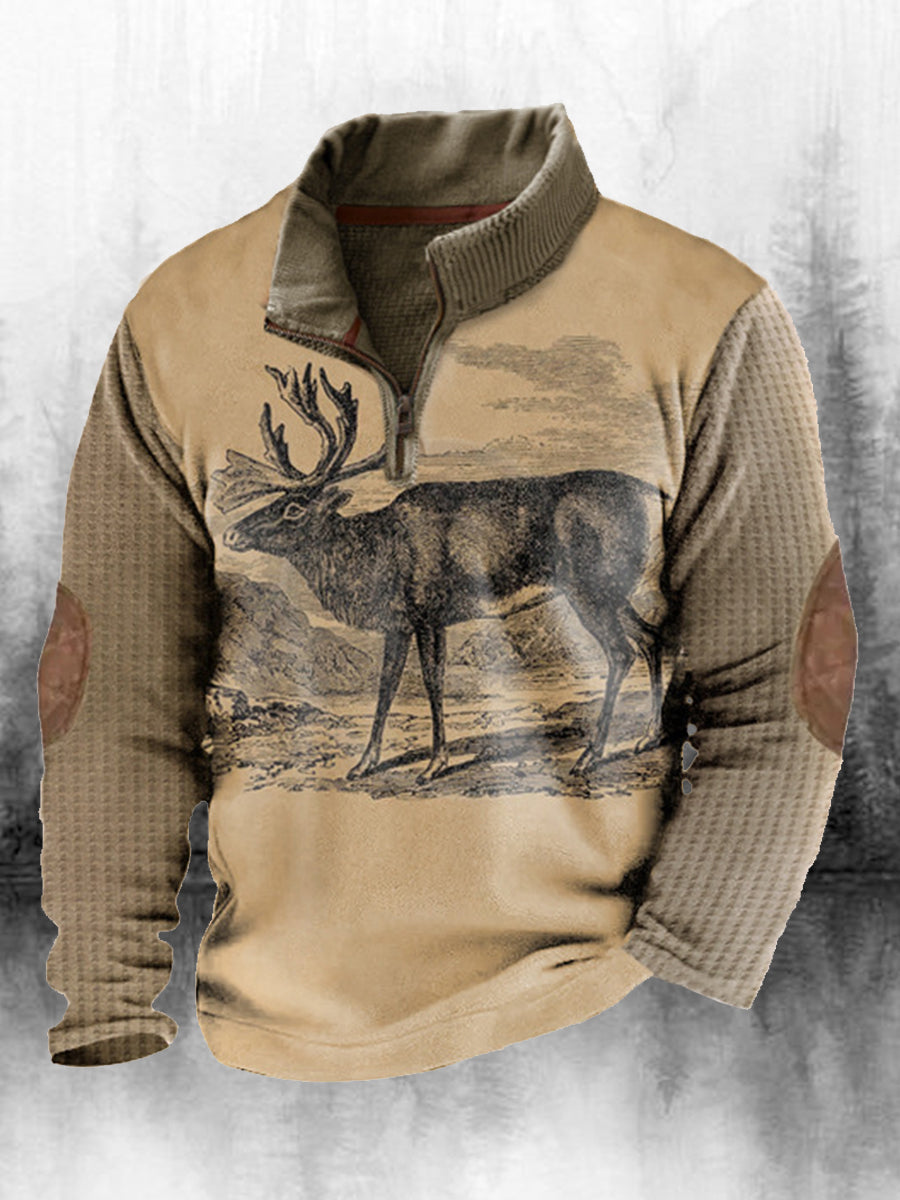 Ανδρική εθνική εκτύπωση υψηλό κολάρο μισό φερμουάρ μακριά μανίκι κορυφαίο