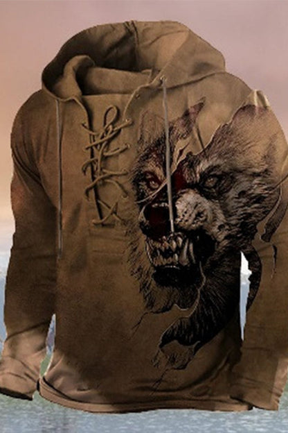 Ανδρικά περιστασιακό Retro τυπωμένο σάντουιτς με κουκούλα μπούκι