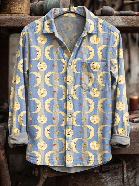 Vintage Ήλιος και φεγγάρι περίπτωση μακριά μανίκι πουκάμισα