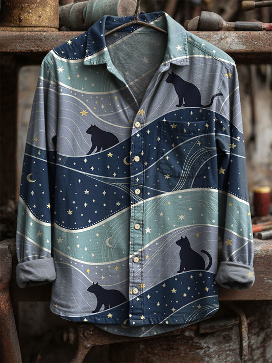 Vintage Αστέρι και Σελήνη Καθαρό μακριά μανίκι πουκάμισα