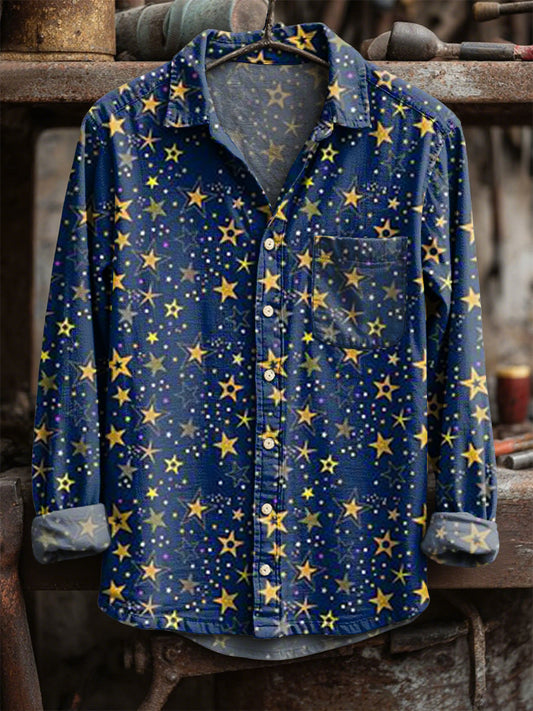 Retro Αστέρι εκτύπωση Casual μακριά μανίκι πουκάμισα