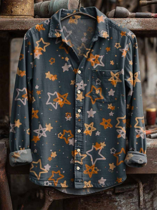 Retro Αστέρι εκτύπωση Casual μακριά μανίκι πουκάμισα