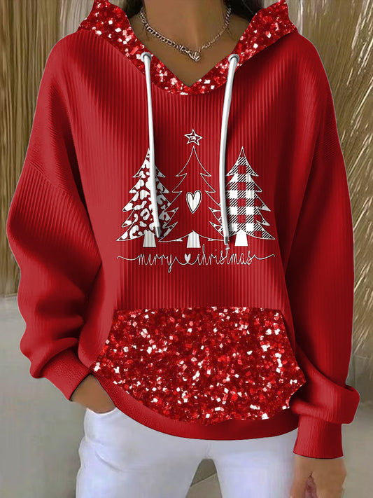 Γυναικείο Χριστουγεννιάτικο Δέντρο Ζωγραφική Καθαρή κουκούλα.