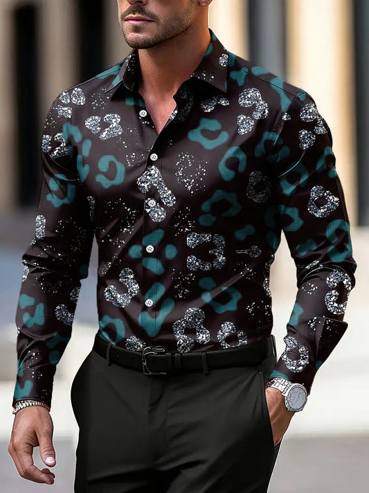 Ανδρικά Vintage Αφηρημένη λεοπάρδαλη Εκτύπωση επιχειρηματικό πουκάμιση