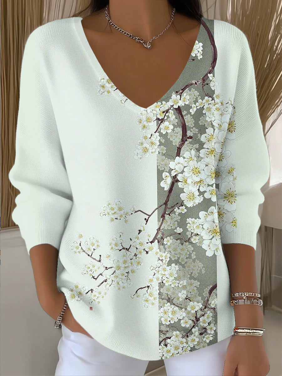 Γυναικείο Vintage Αφηρημένη Ανθοπωλεία Τέχνης V-Neck Top Συμβούλιο