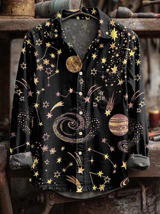 Αστέρι και φεγγάρι εκτύπωση μακριά μανίκι πουκάμισα
