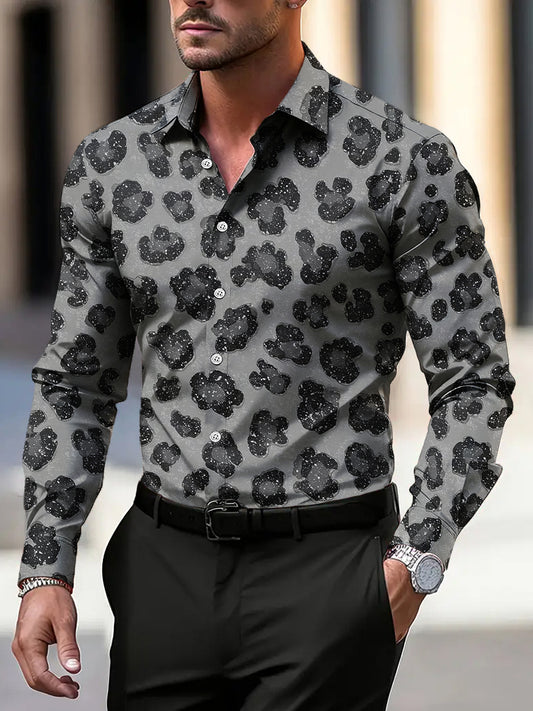 Ανδρικά Vintage λαμπερή λεοπάρδαλη εκτύπωση Καλλιτεχνική μακρυμάνικο πουκάμιση