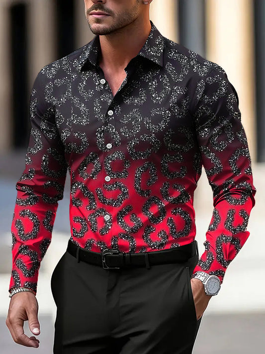 Ανδρικά Vintage Leopard εκτύπωση Patchwork Τέχνη μακρυμάνικο πουκάμισα