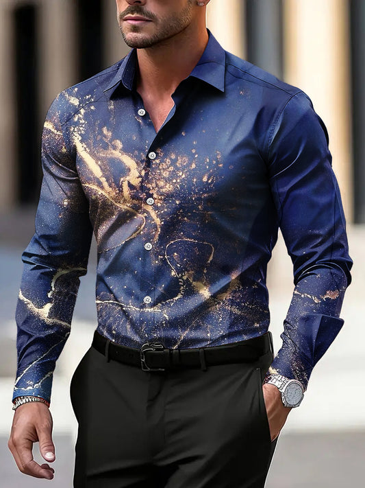 Ανδρικά Vintage αφηρημένη ρίγα υφή επιχείρηση Casual πουκάμιση