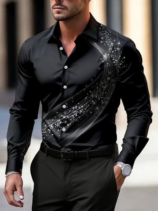 Ανδρικά Vintage Shimmer υφή τέχνη μακρυμάνικο πουκάμισα