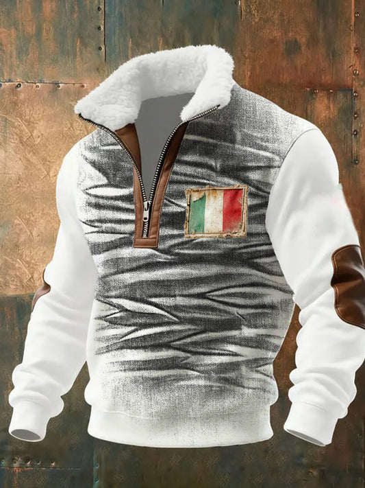 Ανδρικά Vintage ιταλική τέχνη εκτύπωση αναμνηστικό γούνα κολάρο