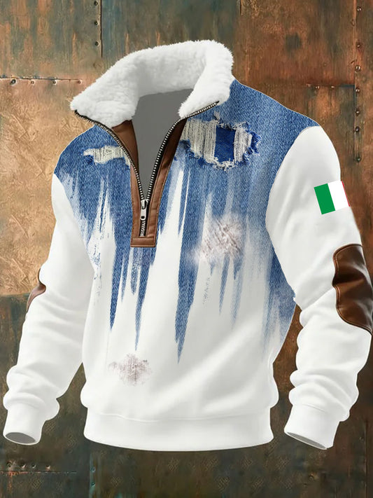 Ανδρικά Vintage ιταλική τέχνη εκτύπωση αναμνηστικό γούνα κολάρο